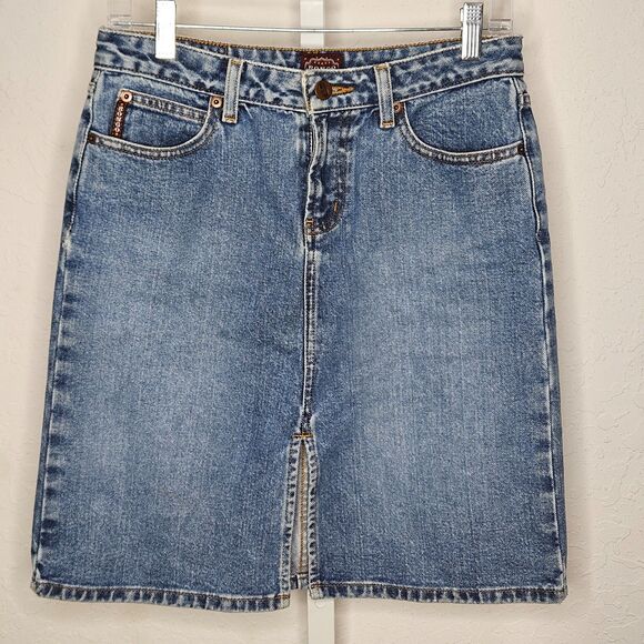 Vintage Bongo Denim Skirt High Waist 100% Cotton Blue Jean Y2K Size 7 - Picture 1 of 7